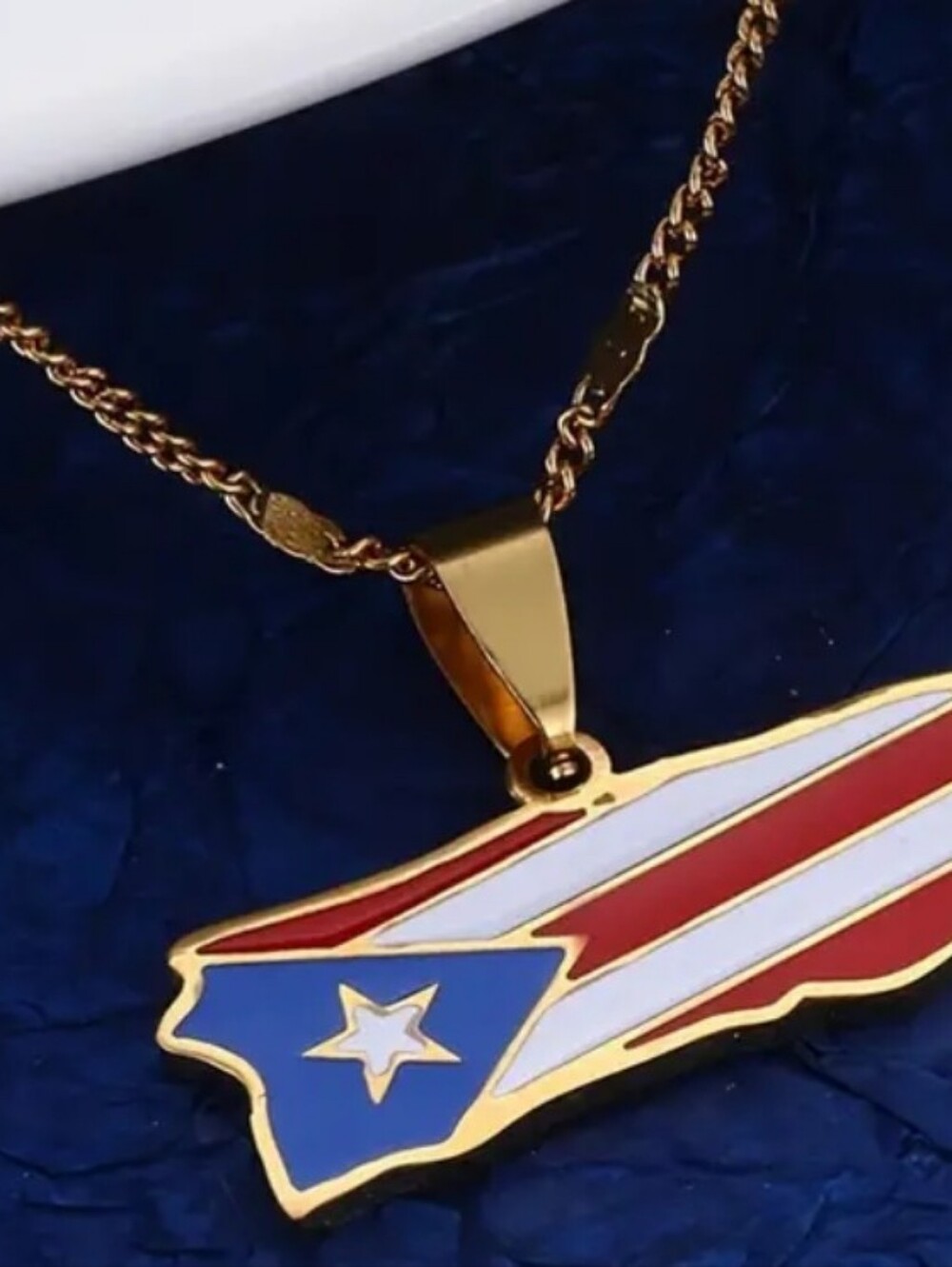 Gold-Tone Puerto Rico Flag Pendant Necklace - Red, White & Blue